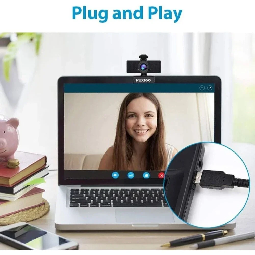 NexiGo N60 1080P Webcam with Microphone, Adjustable FOV, Zoom, Software